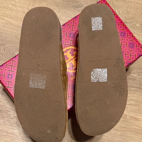 Tory Burch Brown Suede Mules with Gold Charm - Picture 3 of 4